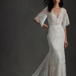 Anthropologie Rish Haleh Flutter Sleeve Lace Wedding Gown Size 6 NEW